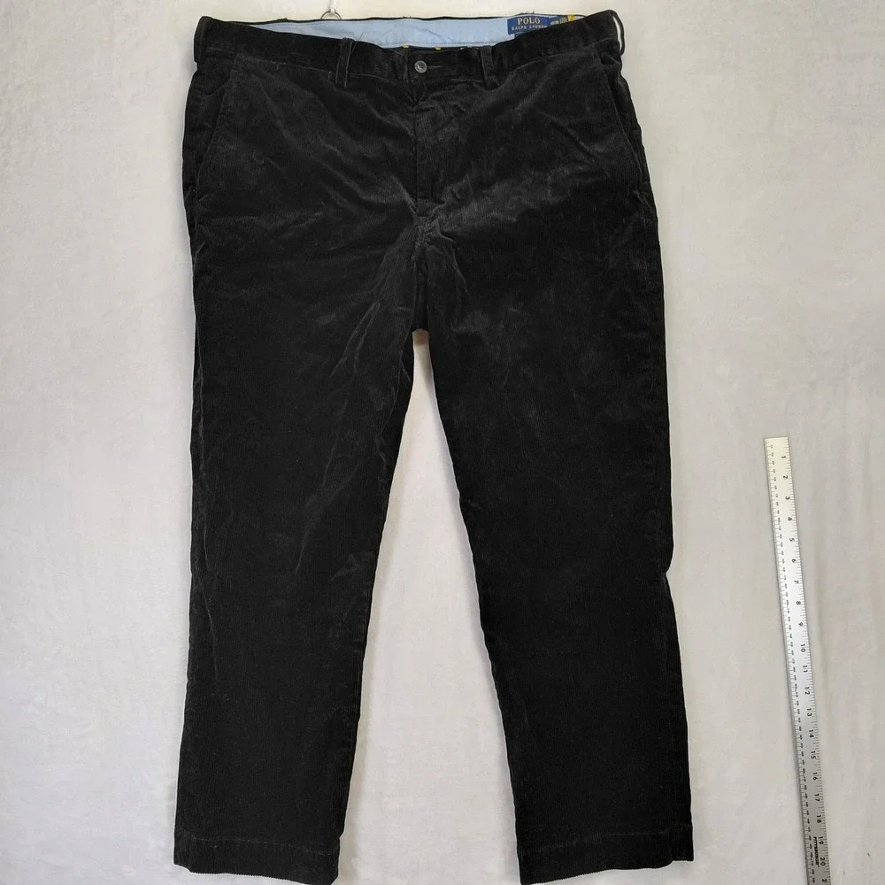 Polo Ralph Lauren Men Black Corduroy Stretch Straight Fit Pants 40/30 Tonal Pony